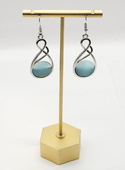 Sky Blue Round Glass Silver Tone Open Metal Drop Dangle Pierced Hook Earrings