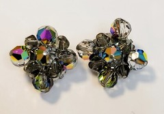3 Vintage Crystal Glass Bead Cluster Earrings AB Gray Topaz Clear AB