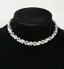 Rhodium Plated Clear Crystal Choker Necklace 15.5 Inches Vintage Leaves Unsigned