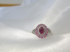 Vintage Sterling Silver Natural Irradiated Pink Tourmaline Halo Ring Size 7