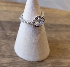 Vtg Gold Tone Engagement Ring, Clear Stone Halo Setting Pave Band, Size 4.25