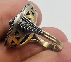 Antique Victorian 19k Gold & Sterling Silver Rose Diamond Enamel Flip Ring