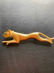 Vtg. Jackie Collins SET Panther Brooch & Clip On Earrings Clear & Green Eyes