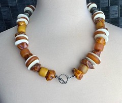 Moroccan Necklace, With Resin Copal, Enamel & Buffalo Horn Discs