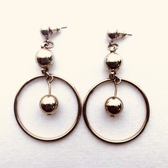 Chunky Beaded Hoop Stud Earrings Dangle Drop Gold Tone Boho Jewelry 2.25”