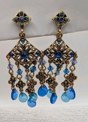 2 Vintage Chandelier Dangle Pink Glass – Blue Avon Clip-On Earrings