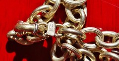 14k two-tone gold bracelet 7.5″ rolo link charm Italian handmade 6.25g N2718C