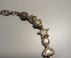 Vintage Silver‑Tone Mixed Motif Celestial Boho Bead Necklace Stars Hearts Suns