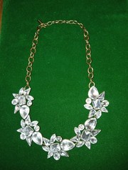 Vintage SugarFix silver tone and rhinestone statement necklace. 17″ w/3″ ext.