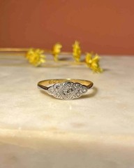 Vintage 14k Gold Two Tone Finish Art Deco Lab Created Diamond Wedding Gift Ring