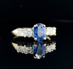 14k Yellow Gold 1.52 Carat Genuine Natural Sapphire and Diamond Ring (#J5570)