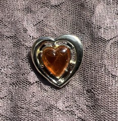Vintage Resin Enamel Rhinestone Orange Heart Brooch