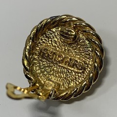 VTG FRIENDSHIP Gold Tn Clip Back Earrings Black Cloisonne Enamel Round Floral