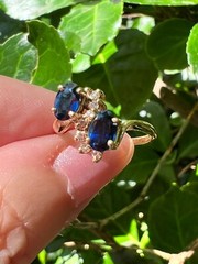 VINTAGE 14K GOLD BLUE SAPPHIRE DIAMOND TOI ET MOI RING ENGAGEMENT ANNIVERSARY