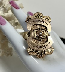Vintage UNCAS 12K GOLD-FILLED “ETRUSCAN SEED PEARL” RING & EARRINGS-Victorian