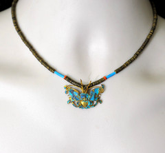 VTG late 60’s HTF Laurel Burch Necklace tian tsui inspired Butterfly bead bug