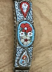 Antique Vintage Italian Micro Mosaic Floral Panel Bracelet Tile Mosaic 7” 5 Link