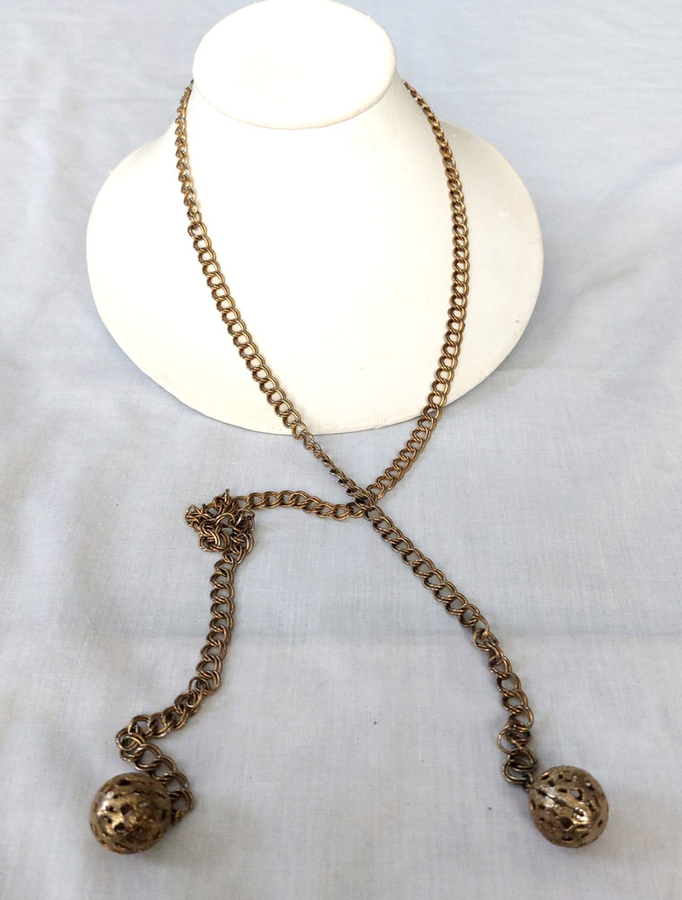 Vintage Unsigned Designer Ball Gold Tone Chain Link Adjustable Necklace Belt 40″