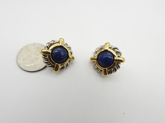 Mixed Metals Blue Speckled Faux Stone Clip On Earrings Vintage
