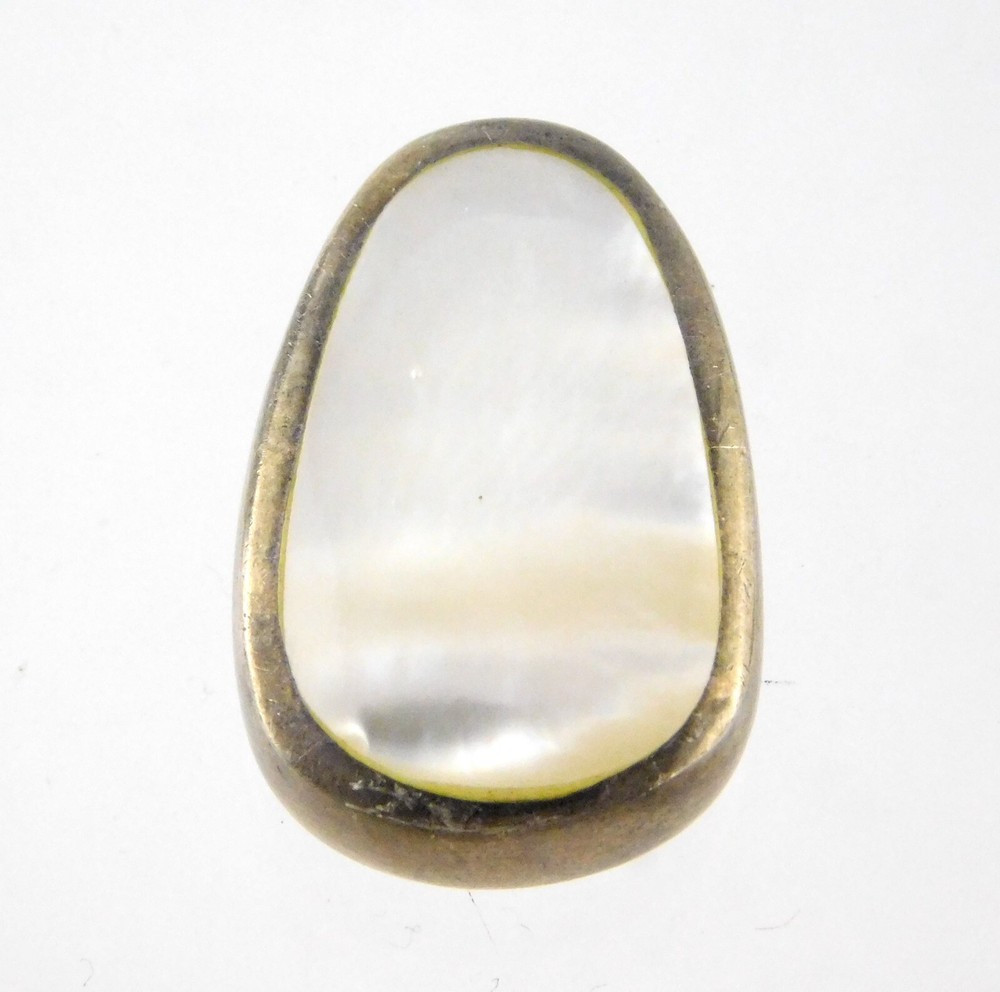 Vintage NF Sterling Silver Mother of Pearl Shell Slide Pendant 925 7/8 Inch MOP
