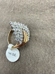 Vintage Statement Cocktail Ring Lot – Clear Stones Gold tone Sizes 5.5 – 6.5