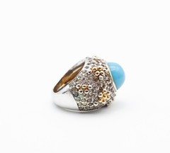 Jomaz Vintage Two Toned Turquoise Pave Rhinestone Cocktail Ring Size 6.5