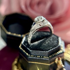 Art Deco Old European Cut Diamond Sapphire Engagement Ring