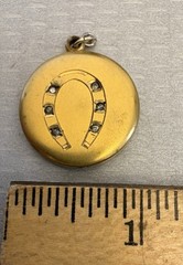 Victorian Antique Gold Filled Pendant Fob Charm Paste Rhinestone Horseshoe 1″ GF