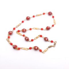 Rare Venetian Wedding Cake Bead Necklace Red Murano Glass Vintage 33in