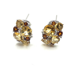 EA Earrings Huggie 0.5″ Citrine Quartz Prong Set Omega Back Cluster Sterling 925