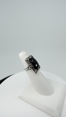 Vintage Black Stone and Markasite Sterling Silver Ring Etched Size 5.5