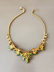 Vintage Verified JULIANA BOOK SET Green Art Glass Necklace Bracelet Brooch Ear