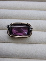 Edwardian Gold Tone Brooch Pin Large Purple Crystal Faceted Statement Estate