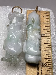 2 Vintage Carved Jades Dragons Pendants 50mm #88
