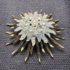Art Deco Two Tone Rhinestone Starburst Brooch Missing Stones