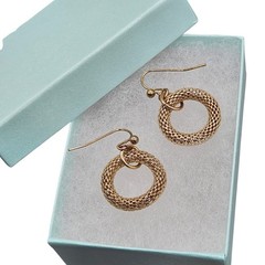 Vintage Gold Tone Mesh Earrings Hoop Hook Pierced Round Rope Shape Dangle MCM