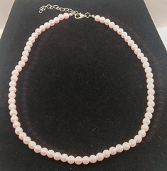 Vintage Pale Pink Faux Pearl Single Strand Necklace Silver Tone Extender 16.5″
