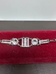 Vintage Art Deco Sterling Silver 925 Crystal Glass Bracelet Missing One Stone!!