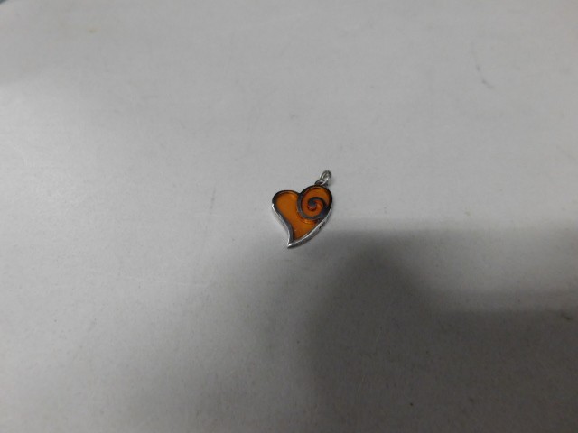 Jezlaine Sterling Silver Heart Swirl Orange Stain Glass Charm