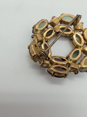 Vintage Opalescent Givre Glass Rhinestone Wreath Brooch Open Prong Back Pastel