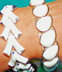 CROWN TRIFARI signed white Lucite bracelet lot-OMG!!