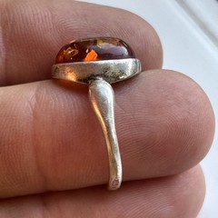 Sterling Silver 925 Vintage GOD Signed Baltic Amber Ring Sz 8 Modernist