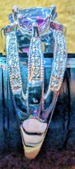 Beautiful Tanzanite, Tourmaline & Diamond 14k White Gold Designer Ring Sz 9