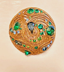 Vintage Statement MCM LA ROCO Circular Green Blue Rhinestone Brooch