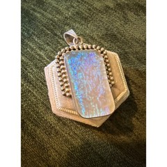 Sterling Silver 925 Blue Opal Pendant Artisan Southwestern Style Iridescent