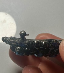 VTG Dark Blue Austrian Crystal Wreath Brooch Stamped Made in Austria Black Metal