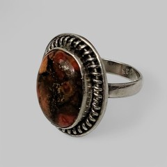 925 Sterling Silver Orange Red Copper Turquoise Gem Ring Size 8.5 Rope Wire