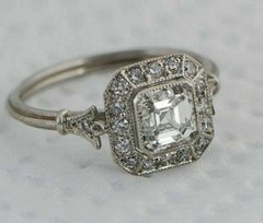 Art Deco Style Lab Created Diamond Edwardian Engagement 14K White Gold FN Ring