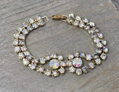 AB Rhinestone Tennis Bracelet Vintage Unsigned 7 Inches Prong