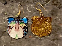 Laurel Burch VTG.70s Cloisonne Leopard Cat Enamel Dangle Drop Hook Earrings 1.5”